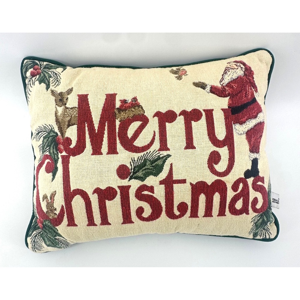 Riverdale Decorative Products Merry Christmas Santa Reindeer Tapestry Pillow USA